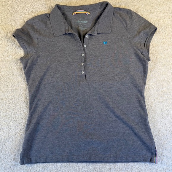 Aeropostale Tops - VTG Y2K Aeropostale‎ Womens XL Gray Polo Shirt Butterfly Embroidered Top Casual